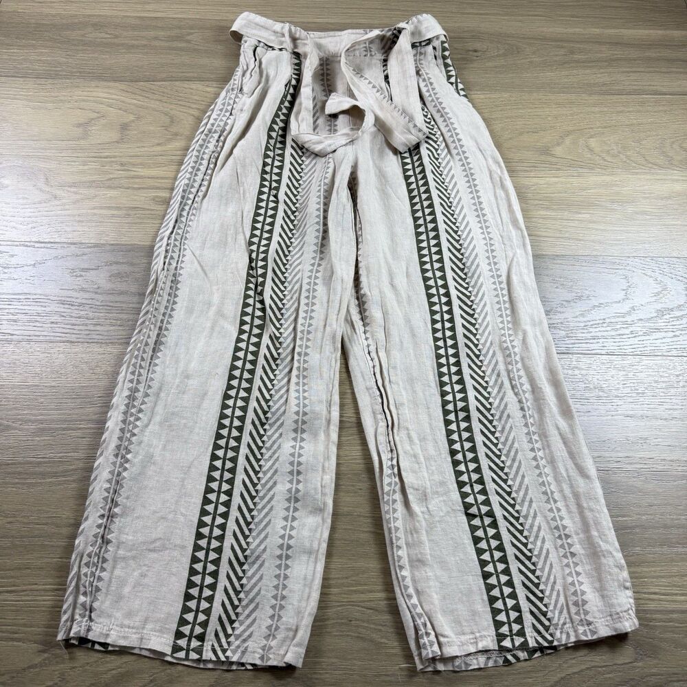 Elena Baldi Pants Women Medium Linen Ethnic Geometric Wide Leg Belted Italy Made